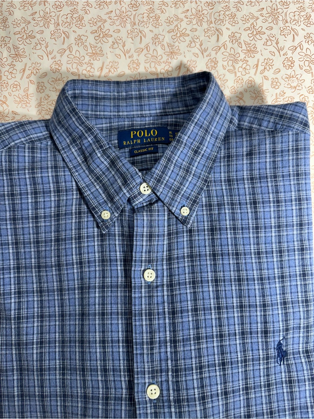 Polo Ralph Lauren Blue Plaid Button-Down Shirt classic fit size XL/ TG EG